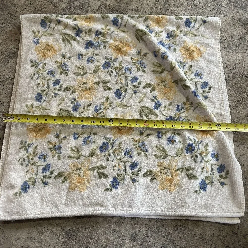 Laura Ashley Floral Bath Towel Set Of 2 Cotton White Yellow Blue Cottagecore